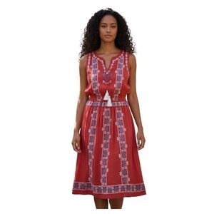 Chelsea & Violet Red Embroidered Sleeveless Midi Dress